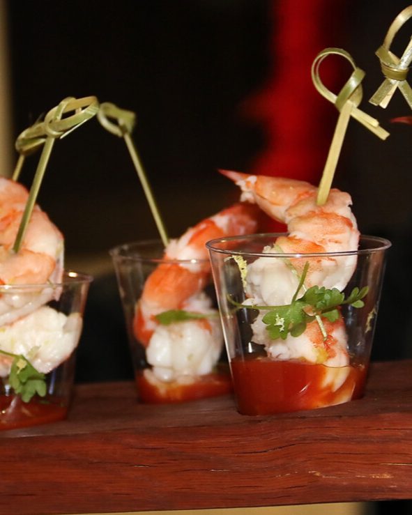 Shrimp cocktail appetizers served in small glasses